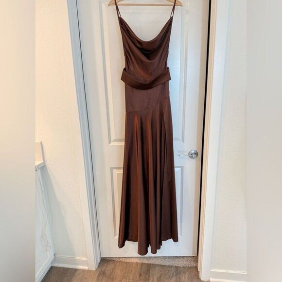 NEW BRINX AND BANCO Leo ChocolateBrown Silk-Blend Maxi Dress, size S - Picture 7 of 12